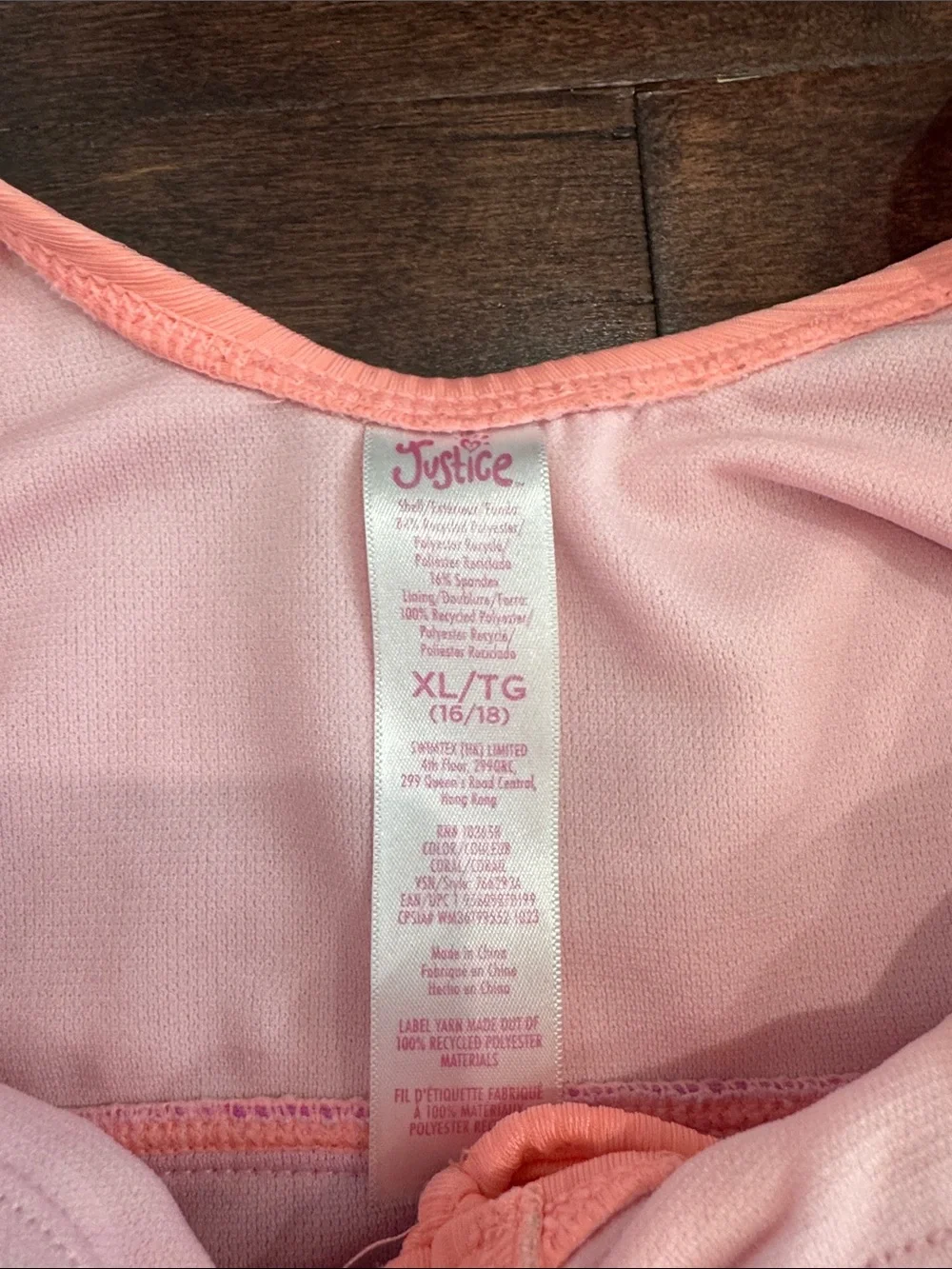 Justice Girls One-Piece Swimsuit Bathing Suit Neon Coral Fuchsia, Girls XL/16-18